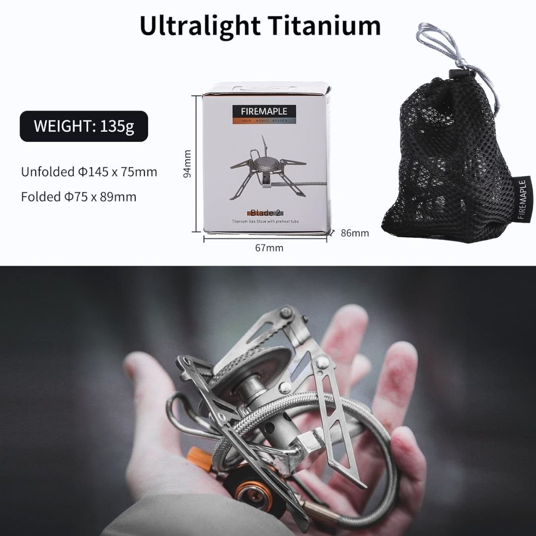 Blade 2 Titanium Backpacking Stove with preheat tube |4.76 oz. 2.8KW